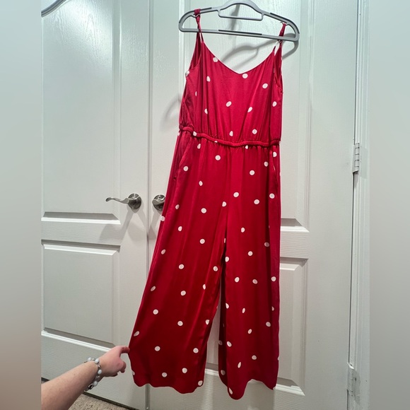 LOFT Pants - Loft- Red & White Disney Polka Dot Spaghetti Strap Jumpsuit